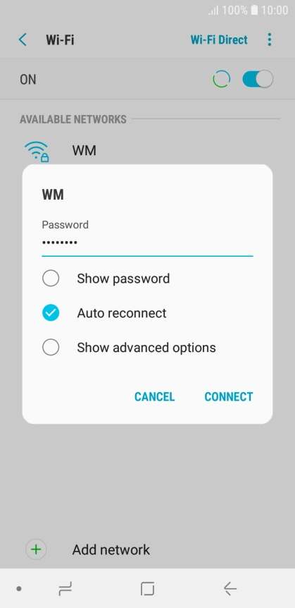Key in the password for the Wi-Fi network and press CONNECT.