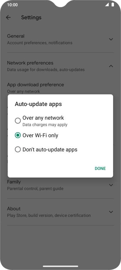 To turn on automatic update of apps using mobile network, press Over any network.