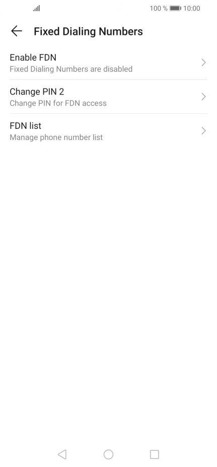 Press Enable FDN to turn on fixed dialling.