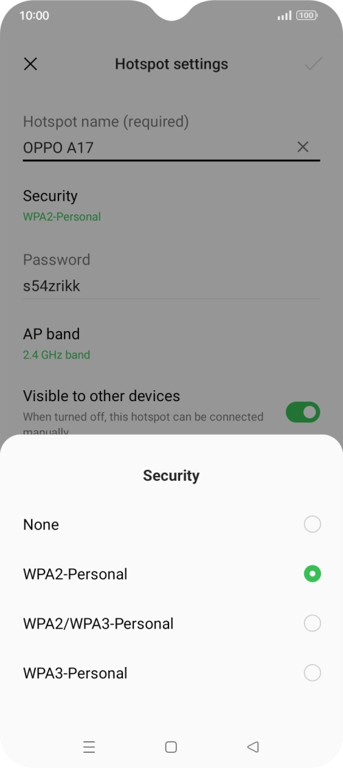 Press WPA3-Personal to password protect your Wi-Fi hotspot.