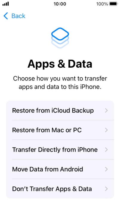 Press Don't Transfer Apps & Data and follow the instructions on the screen to finish the activation.