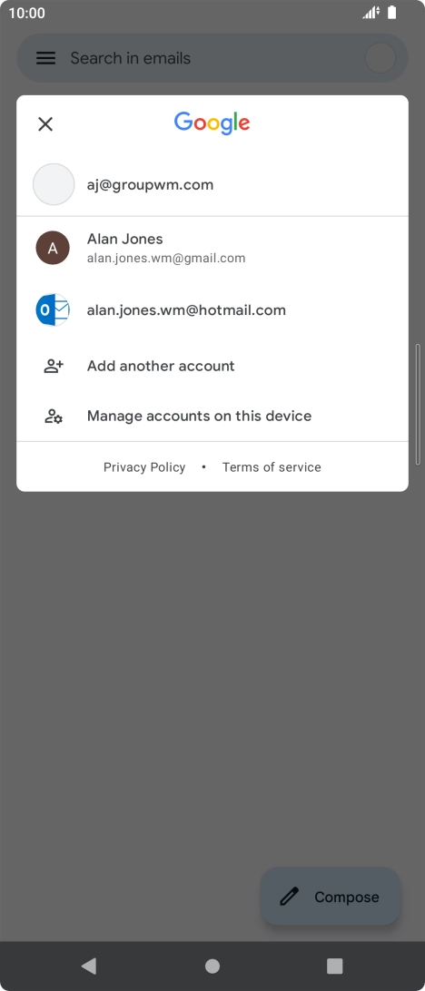 Press the required account.