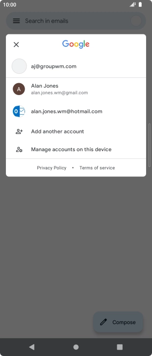 Press the required account.