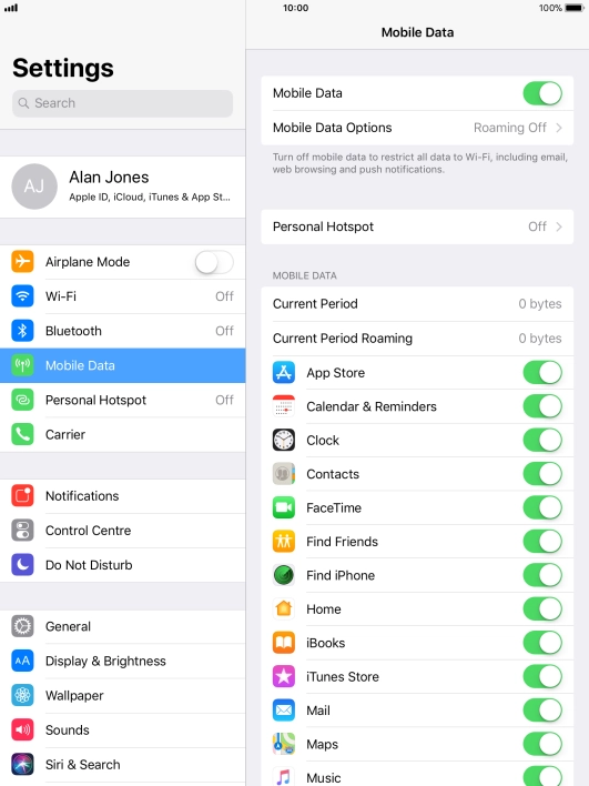 Press Mobile Data Options.