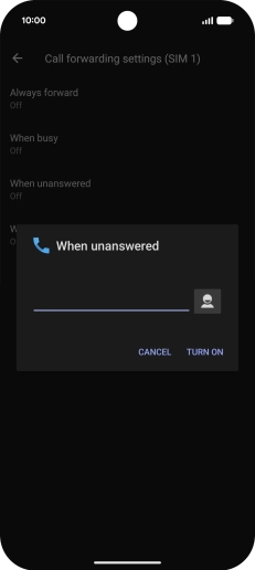 Key in +447953222222 and press TURN ON.