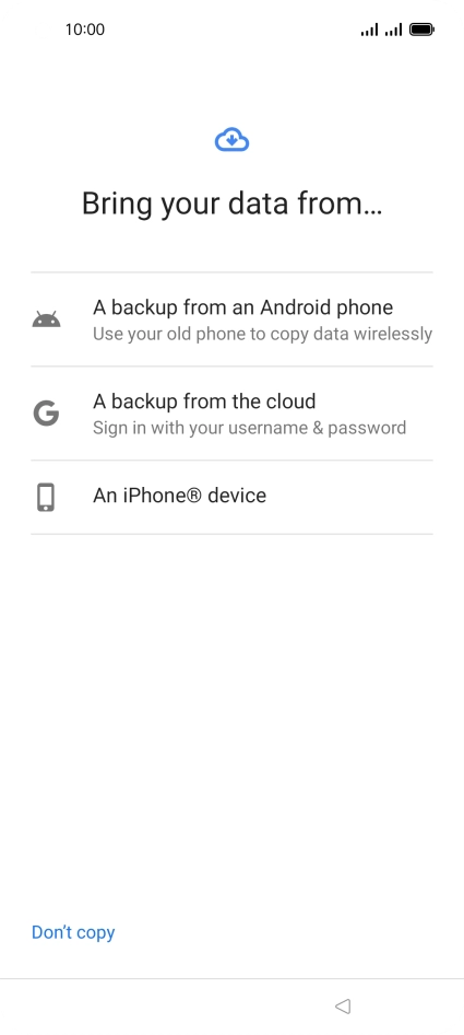 Press the required setting and follow the instructions on the screen to transfer the content from another phone.