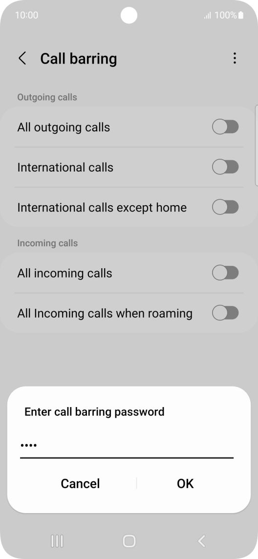 Key in your barring password and press OK.