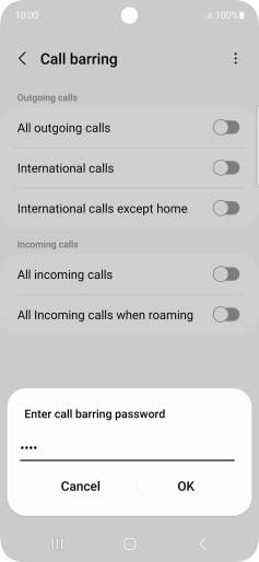 Key in your barring password and press OK.