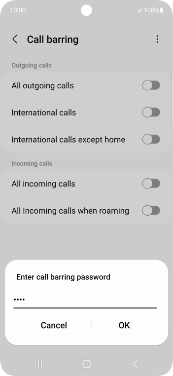 Key in your barring password and press OK.