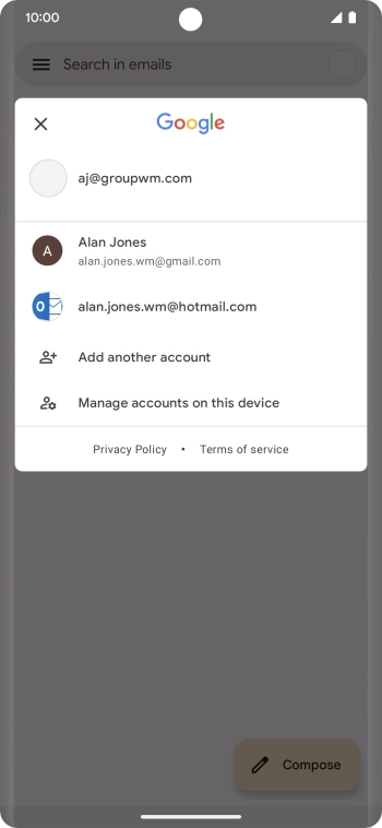 Press the required email account.