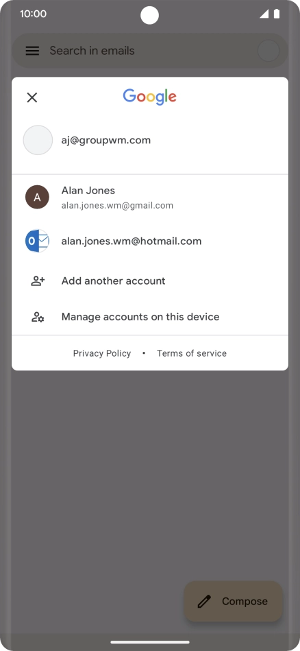 Press the required email account.