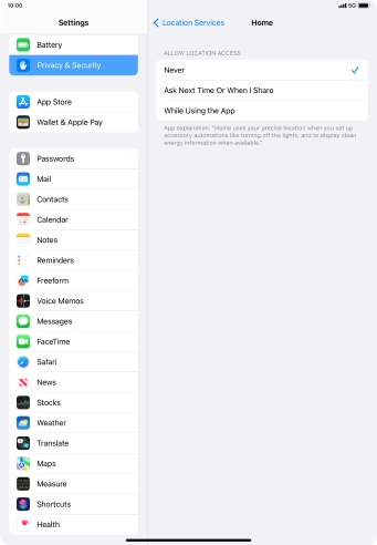 Press the required setting to turn the function on or off.