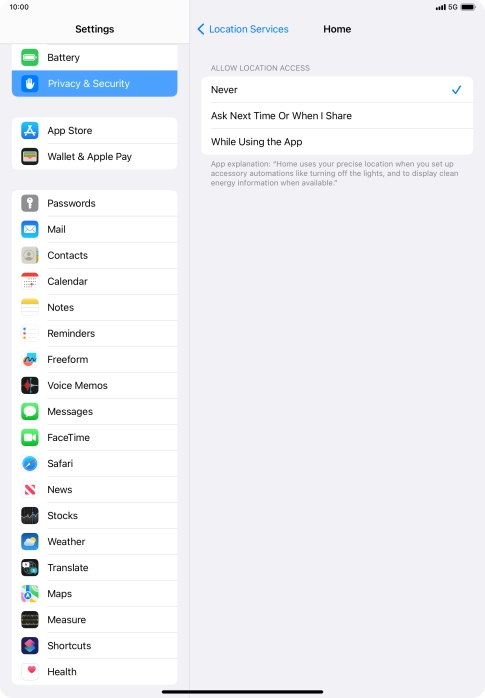 Press the required setting to turn the function on or off.