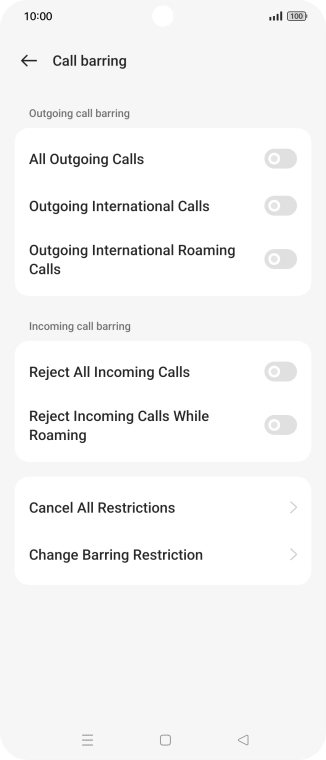 Press the required barring type.