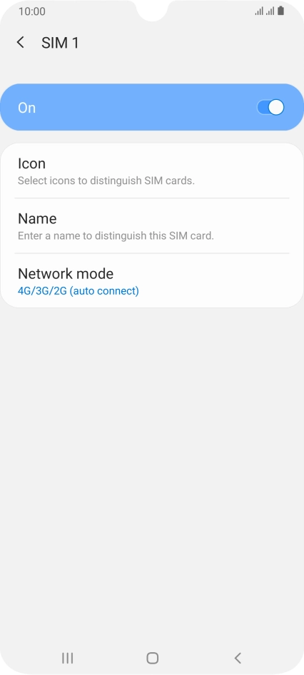 Press the indicator to turn use of the SIM on or off.