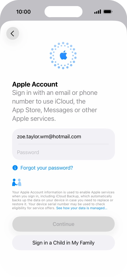 Press Password and key in the password for your Apple Account.