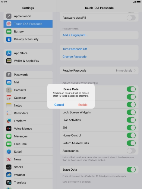 If you turn on the function, press Enable.