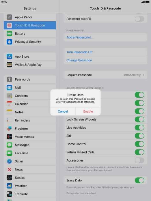 If you turn on the function, press Enable.