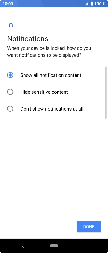 Press the required setting.