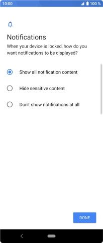 Press the required setting.