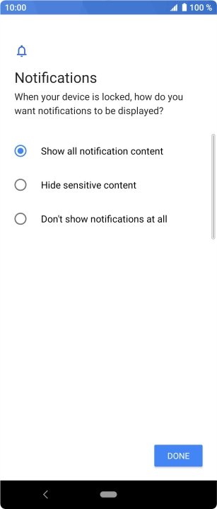 Press the required setting.