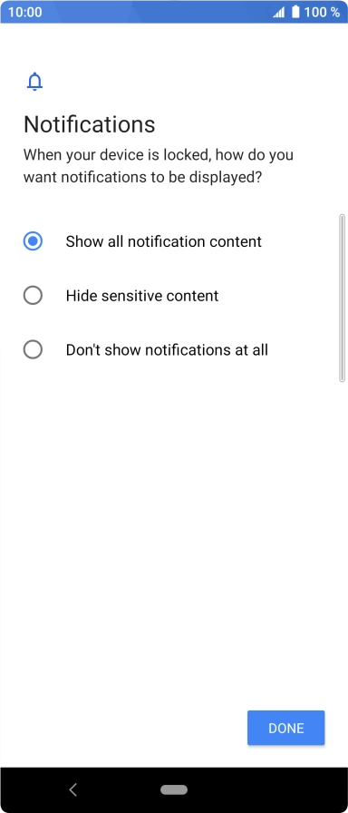 Press the required setting.
