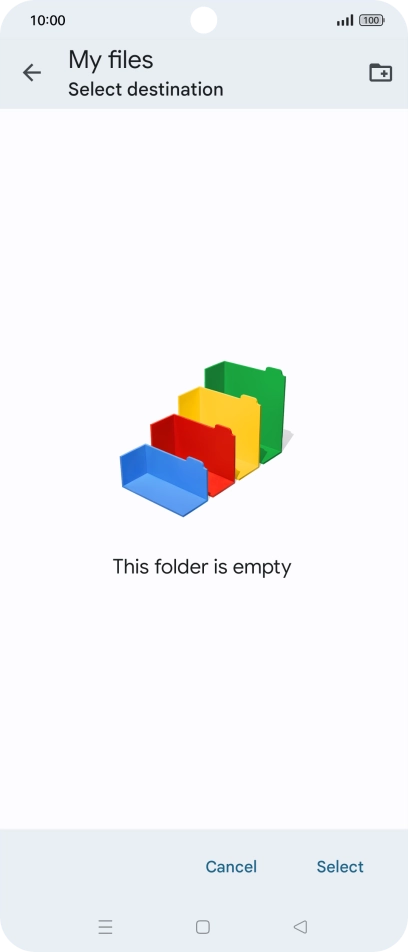 To create a new folder, press the new folder icon and follow the instructions on the screen to create a new folder.
