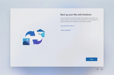 Follow the instructions on the screen if you don't want to back up your files to OneDrive or click Next.