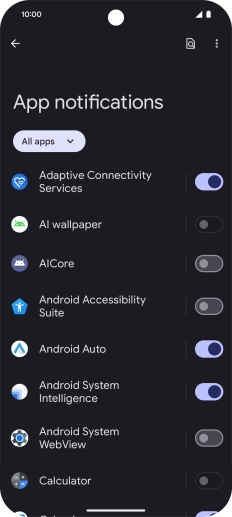 Press the indicator next to the required apps to turn the function on or off.