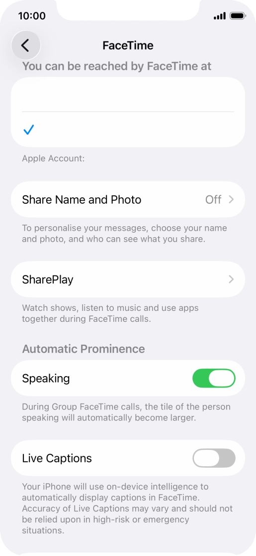Press the required setting below 