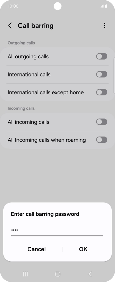 Key in your barring password and press OK.