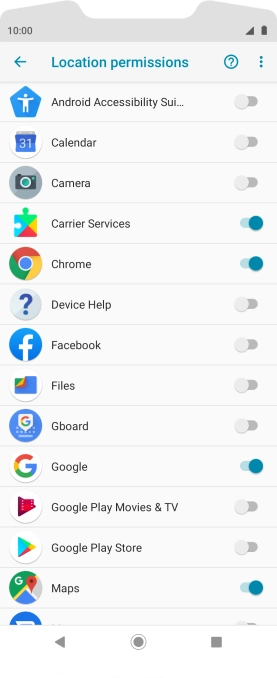 Press the indicators next to the required apps to turn the function on or off.