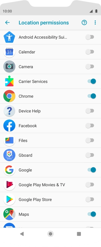 Press the indicators next to the required apps to turn the function on or off.