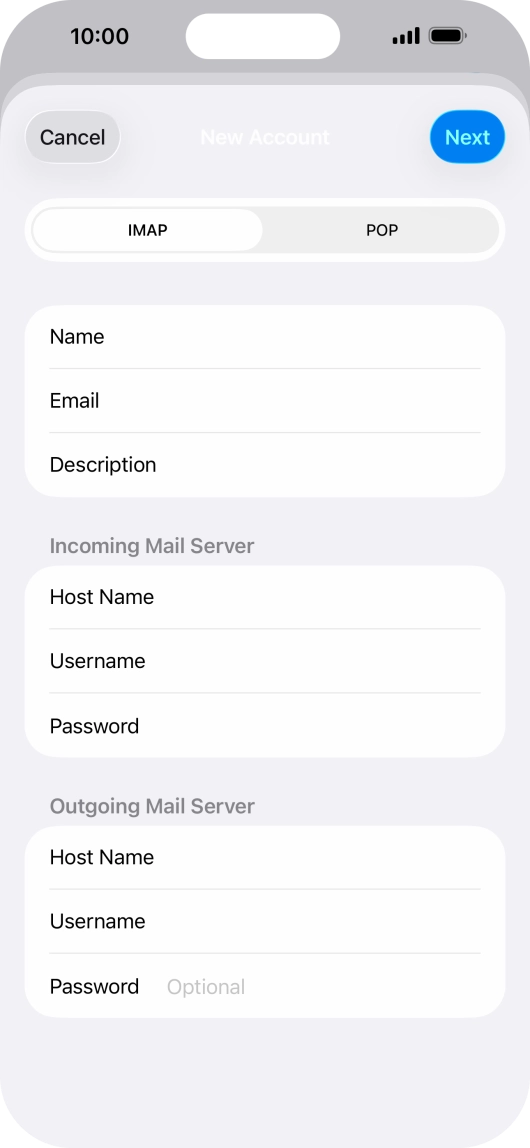 Press Password and key in the password for your email account.