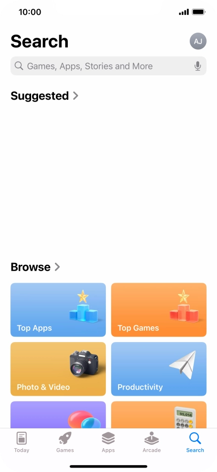 Press the search field and key in the name or subject of the required app.