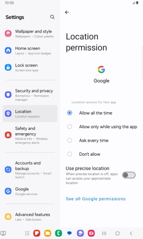 Press the required setting.