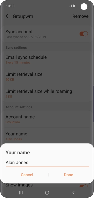 Key in the required sender name and press Done.