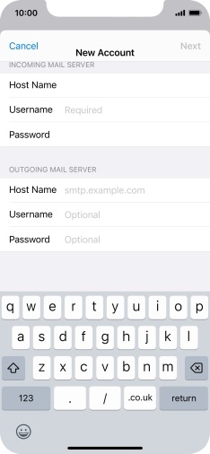 Press Username and key in the username for your email account.