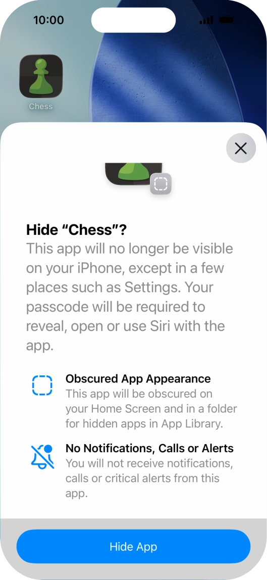 Press Hide App.
