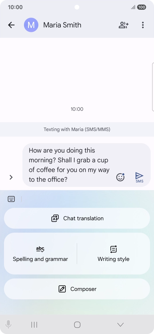 To change the writing style of your text, press Writing style and follow the instructions on the screen to use the function.