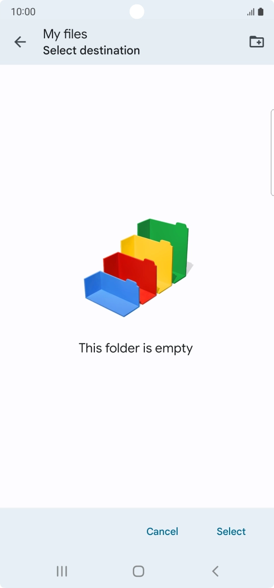 To create a new folder, press the new folder icon and follow the instructions on the screen to create a new folder.