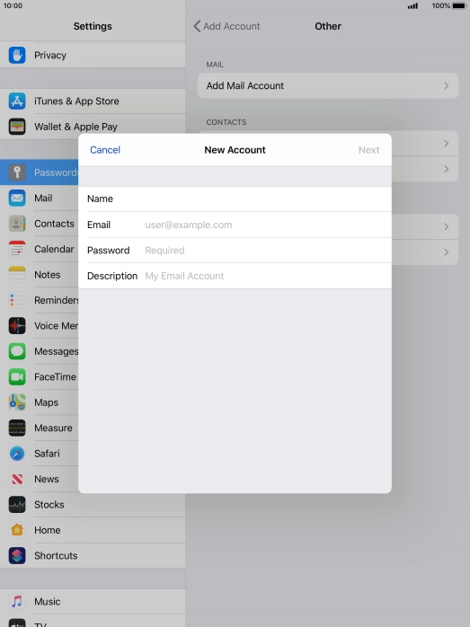 Press Email and key in your email address.