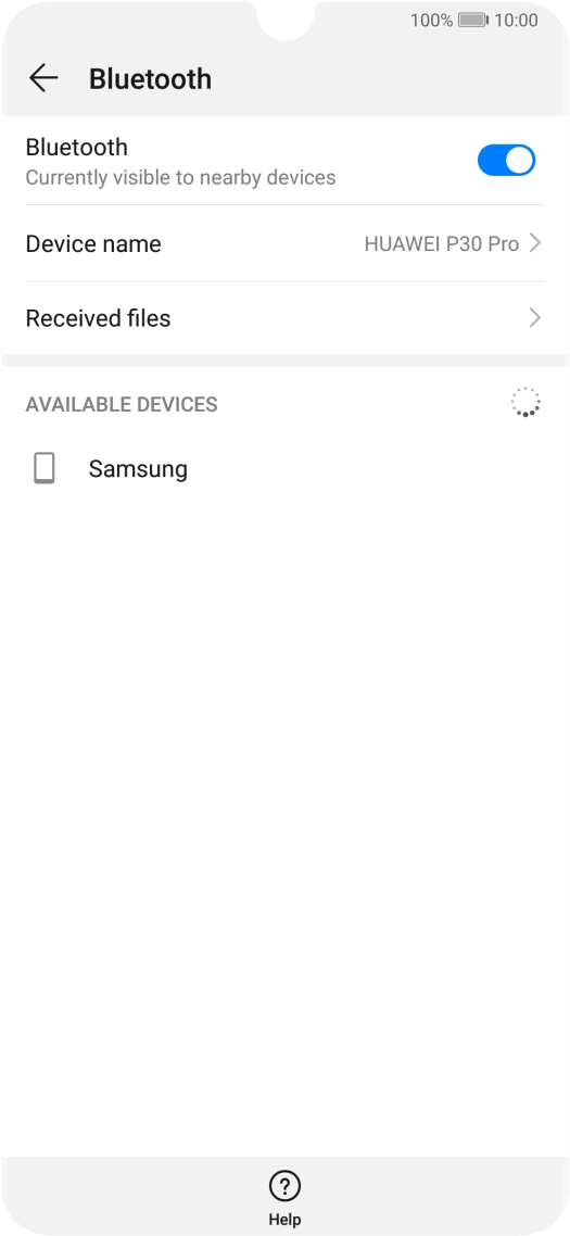Press the required Bluetooth device and follow the instructions on the screen to pair the device with your phone.