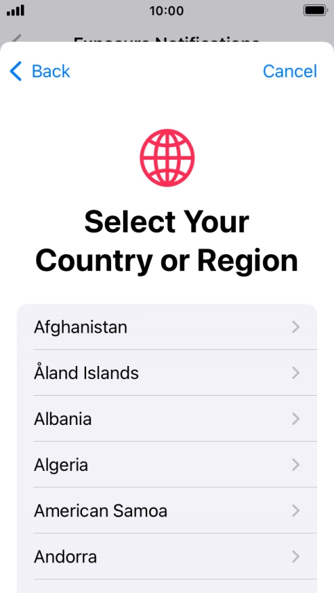 Press the required country.