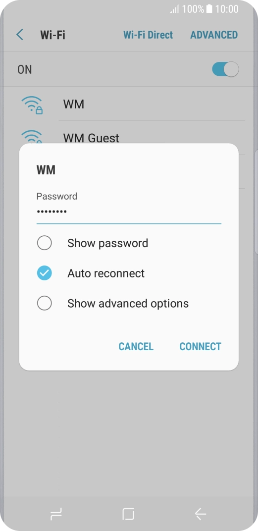 Key in the password for the Wi-Fi network and press CONNECT.