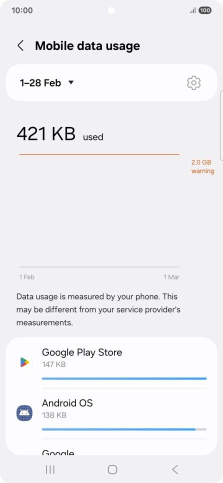 The data usage for each application is displayed below the name of the application.