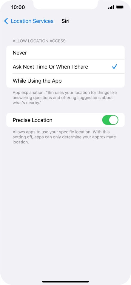 Press the required setting to turn the function on or off.
