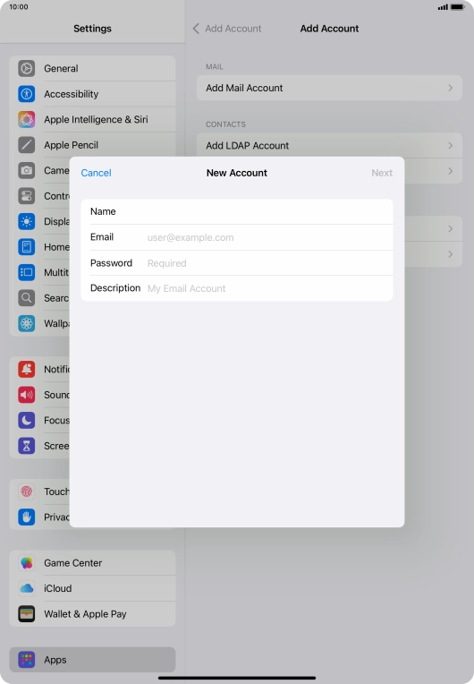 Press Email and key in your email address.