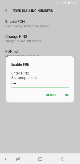 Key in your PIN2 and press OK. The default PIN2 is 0000.