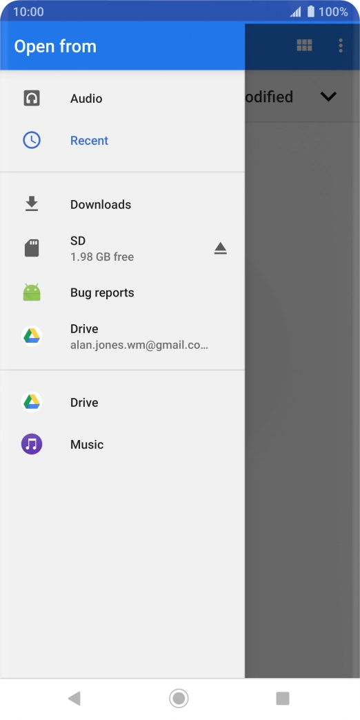 Press Audio and go to the required folder.